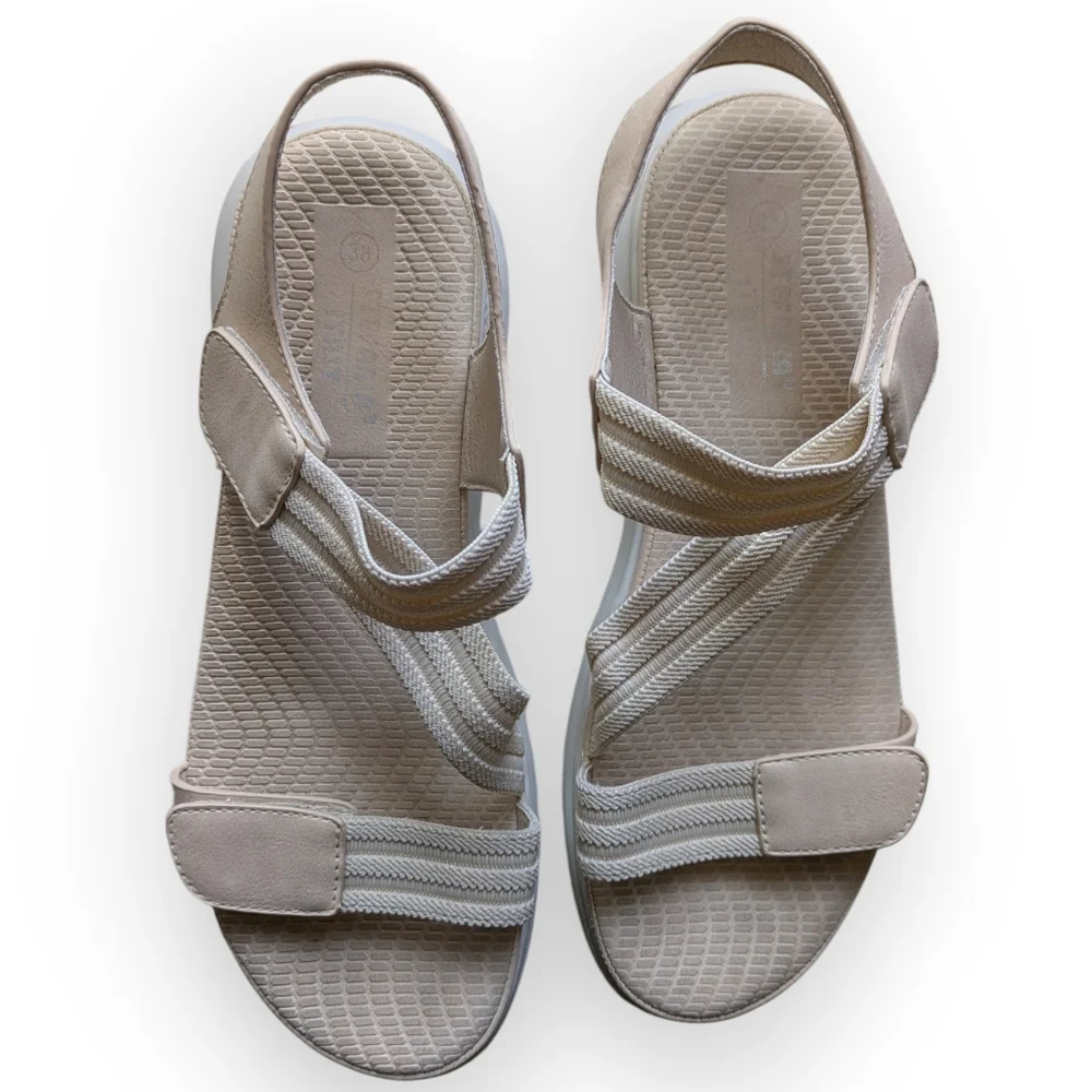 Stefania Italy Beige Adjustable Strap Comfort Walking Sandals Women's 38 US 7.5